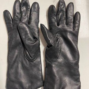 Women's Fownes Black Leather Gloves Cashmere Lined Size 7